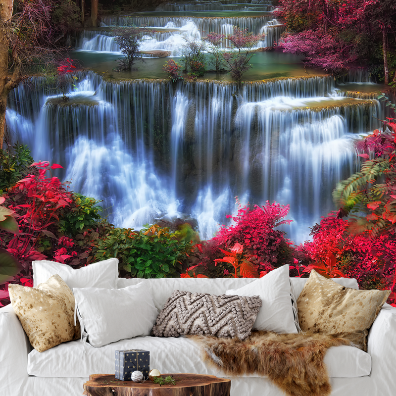 Autumn Waterfall Scenery Digitally Printed Wallpaper