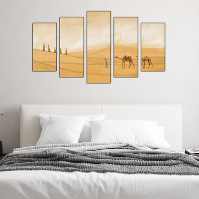 Camel In Desert Canvas Wall Painting- With 5 Frames