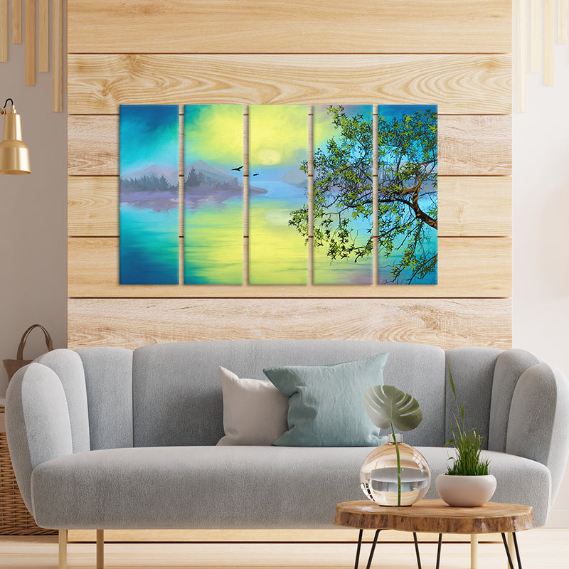Artistic Nature Scenery Canvas Wall Painting - With 5 Panel