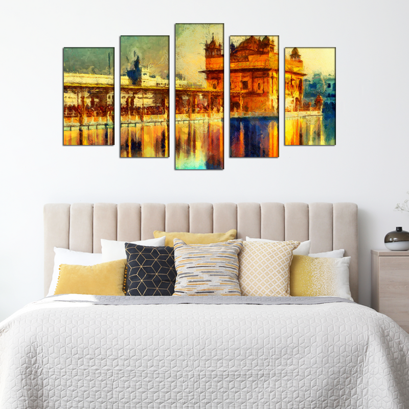 Golden Temple Canvas Wall Painting- With 5 Frames