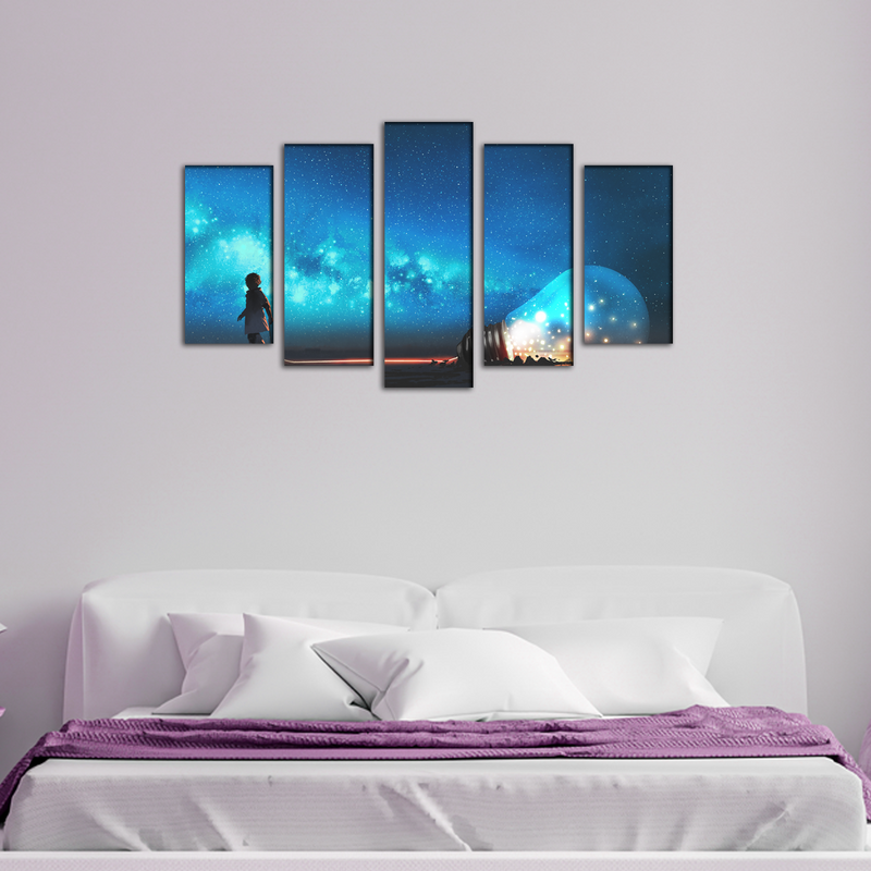 Boy Pulled The Big Bulb Canvas Wall Painting- With 5 Frames