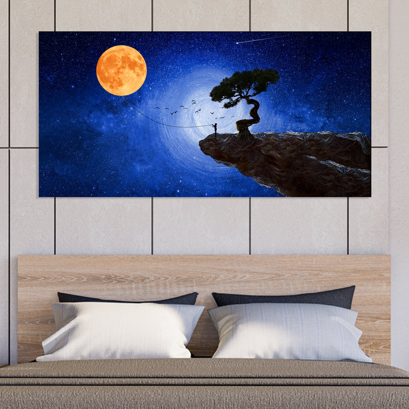 Child Catches The Moon Canvas Wall Painting