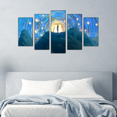 Girl On Mountain Canvas Wall Painting- With 5 Frames