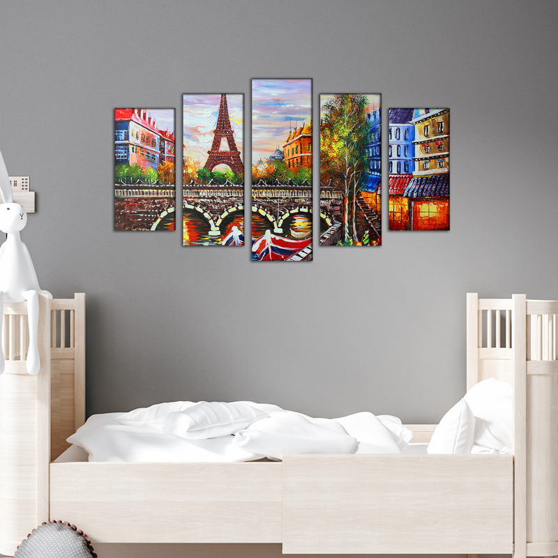 Eiffel Tower Sea View Canvas Wall Painting- With 5 Frames