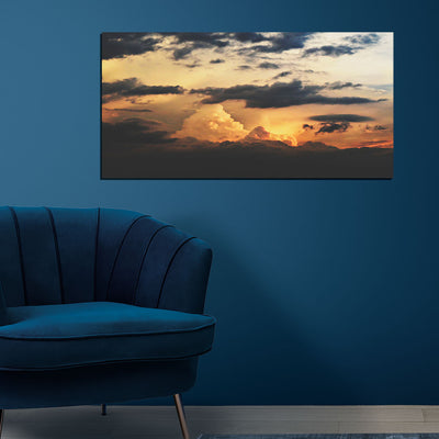 Dark Sunrise And Black & White Clouds Canvas Wall Painting