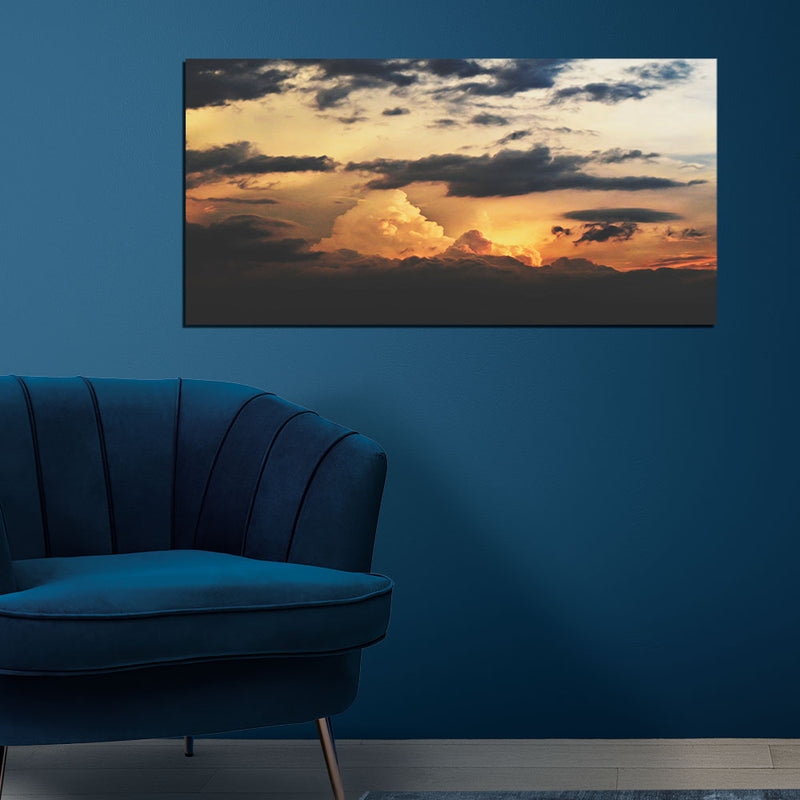Dark Sunrise And Black & White Clouds Canvas Wall Painting