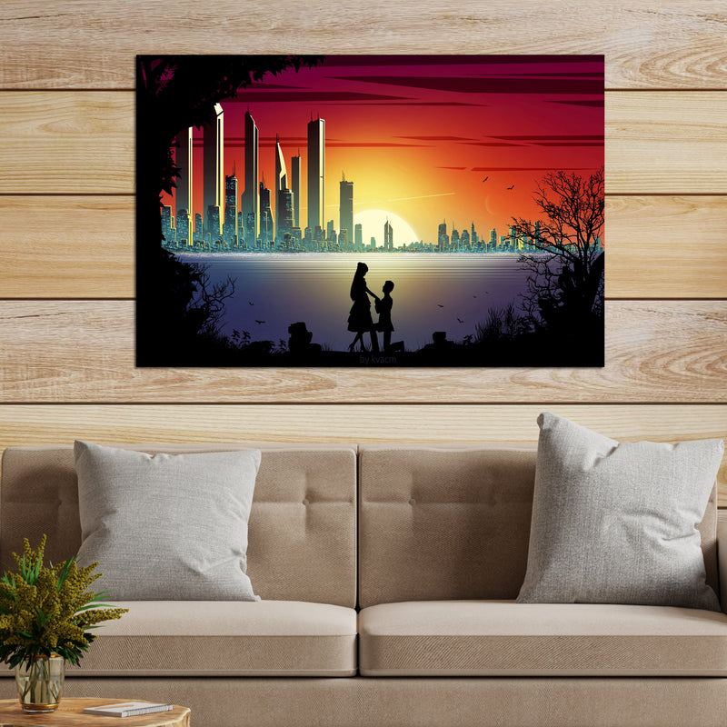 Love Couple Under Moonlight Canvas Wall Painting