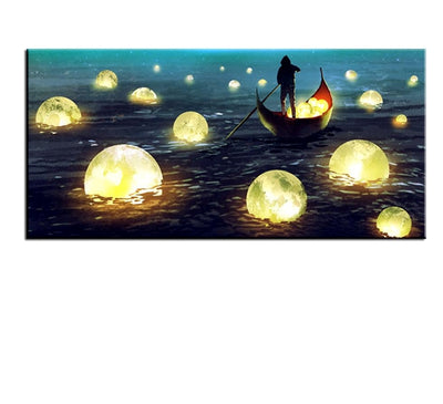 Moon Ball In Boat Canvas Wall Painting