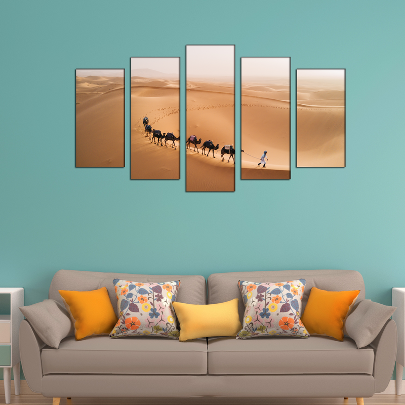 Camel Desert Canvas Panel Wall Painting - With 5 Frames