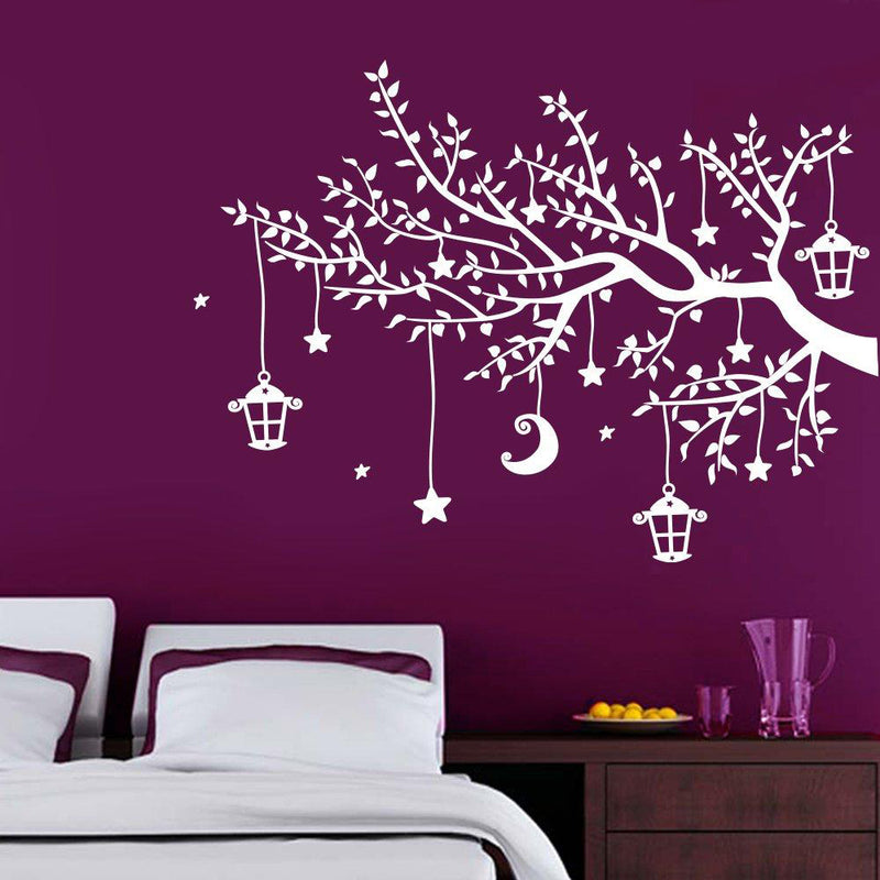 Moon and Stars Tree Wall Sticker Right to Left (Multicolour)
