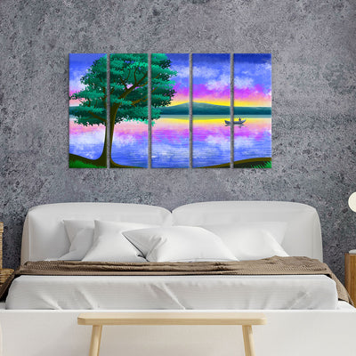 Abstract River Scenery View Canvas Wall Painting - With 5 Panel
