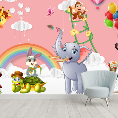 Animal's Cartoon Digitally Printed Wallpaper