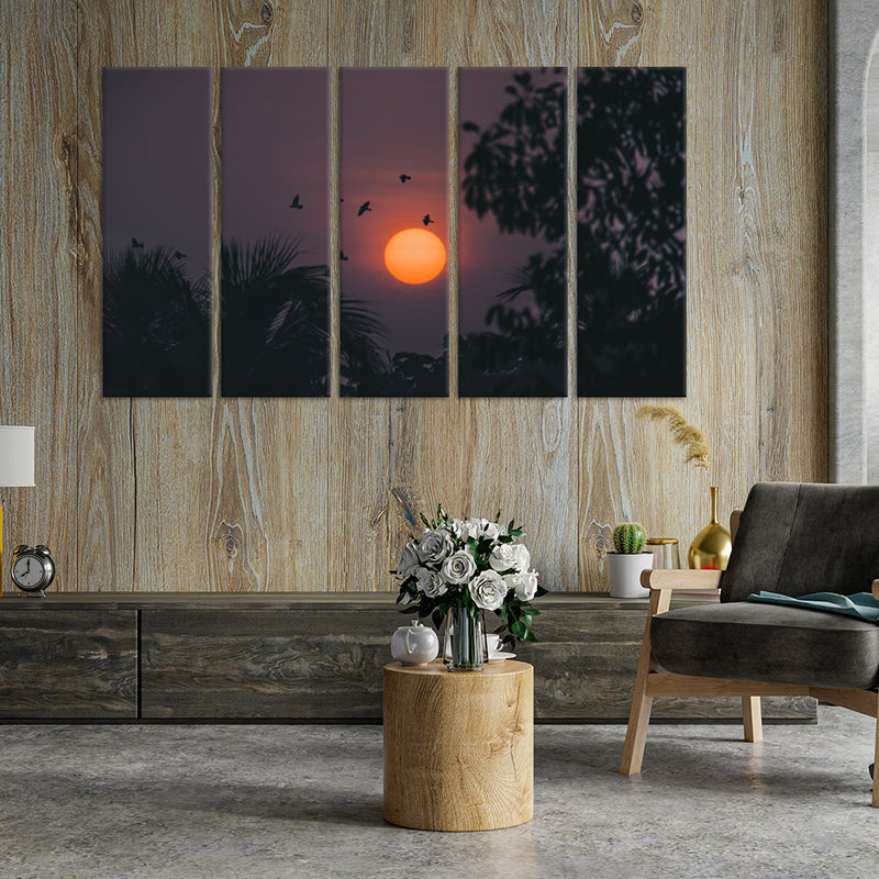 Clouds During Sunset View Canvas Wall Painting - With 5 Panel