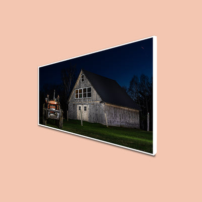 Hut With Jeep Floating Frame Canvas Wall Painting