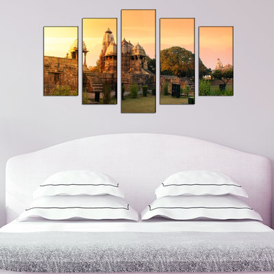 Khajuraho Temple Canvas Wall Painting- With 5 Frames