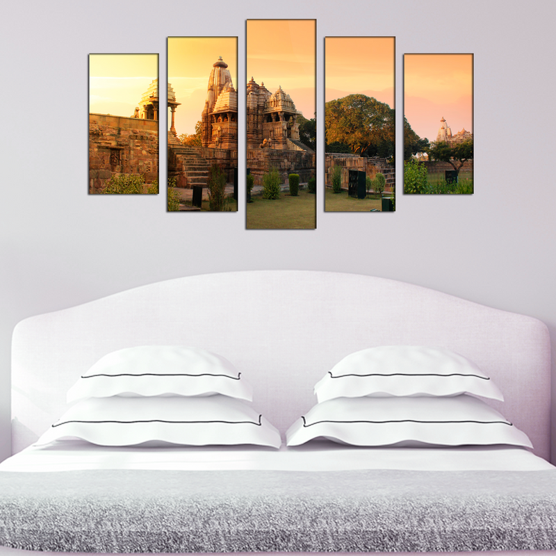 Khajuraho Temple Canvas Wall Painting- With 5 Frames