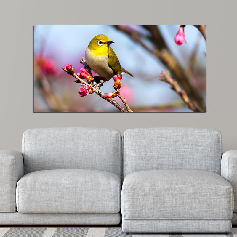 Bird On Sakura Tree Canvas Wall Painting