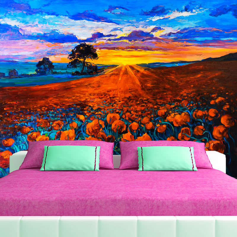 Flower Red Rose Digitally Printed Wallpaper