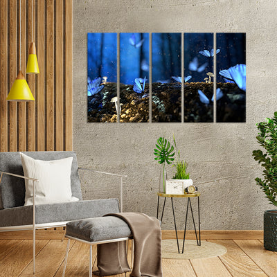 Beautiful Blue Butterfly Canvas Wall Painting - With 5 Panel