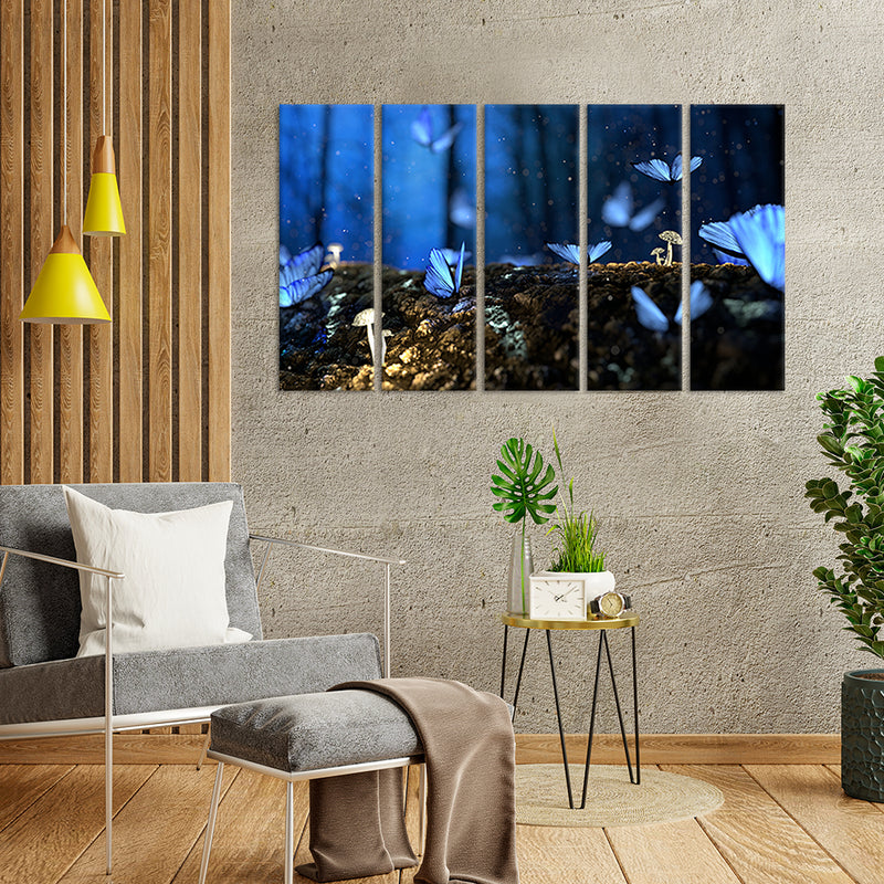 Beautiful Blue Butterfly Canvas Wall Painting - With 5 Panel