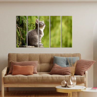Lovely Cat Canvas Wall Painting - With 5 Panel