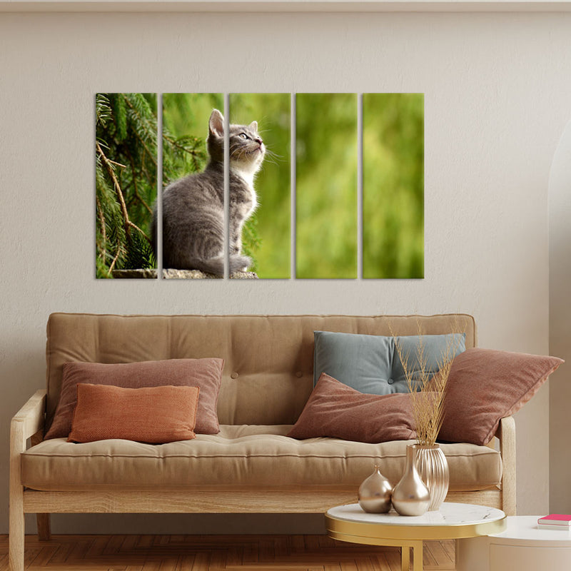 Lovely Cat Canvas Wall Painting - With 5 Panel
