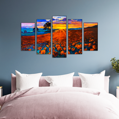 Flower Red Rose Canvas Wall Painting- With 5 Panel