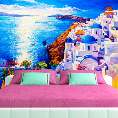 Modern City Oil Art Digitally Printed Wallpaper