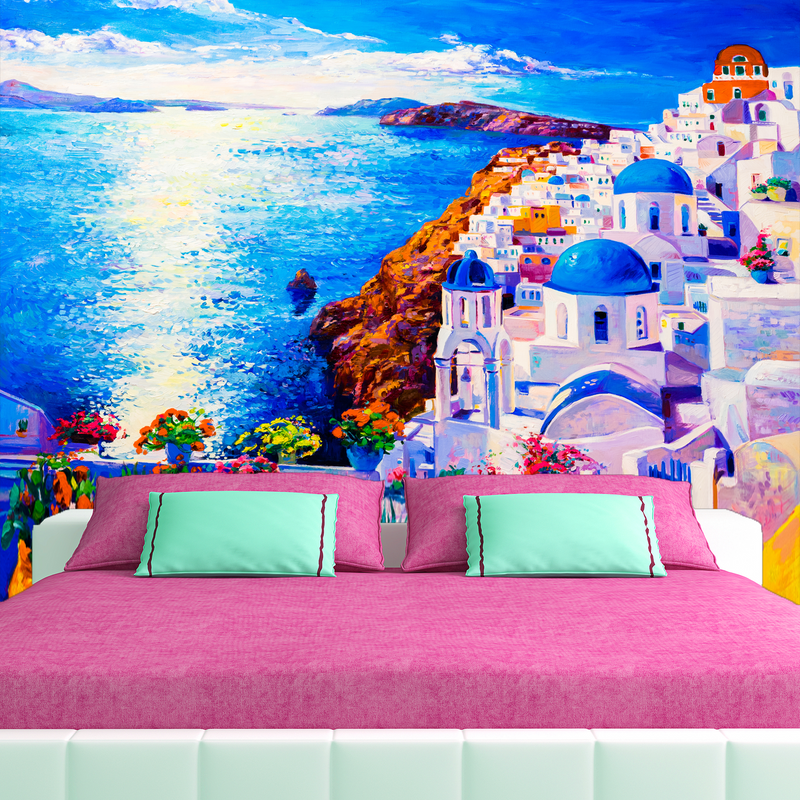 Modern City Oil Art Digitally Printed Wallpaper