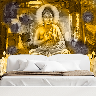 Golden Buddha Abstract Digitally Printed Wallpaper