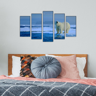 Big Polar Bear Canvas Wall Painting- With 5 Frames