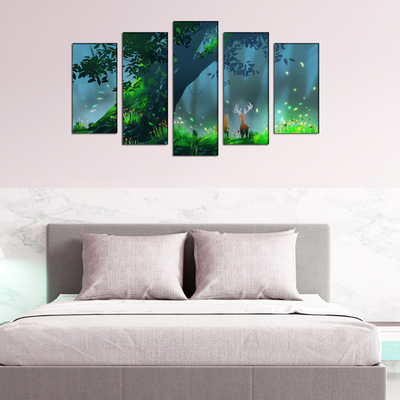 Deer Illustrations Canvas Wall Painting- With 5 Frames