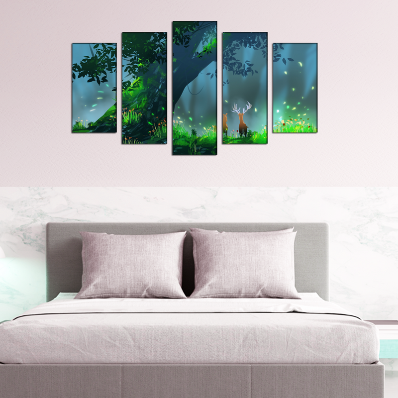 Deer Illustrations Canvas Wall Painting- With 5 Frames