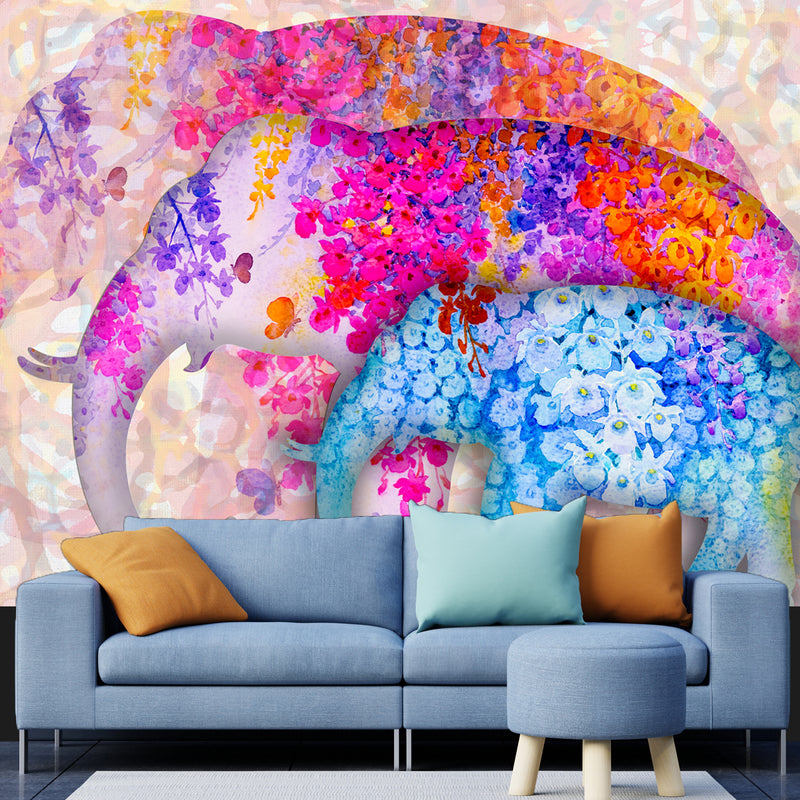 Colorful Elephant Abstract Digitally Printed Wallpaper