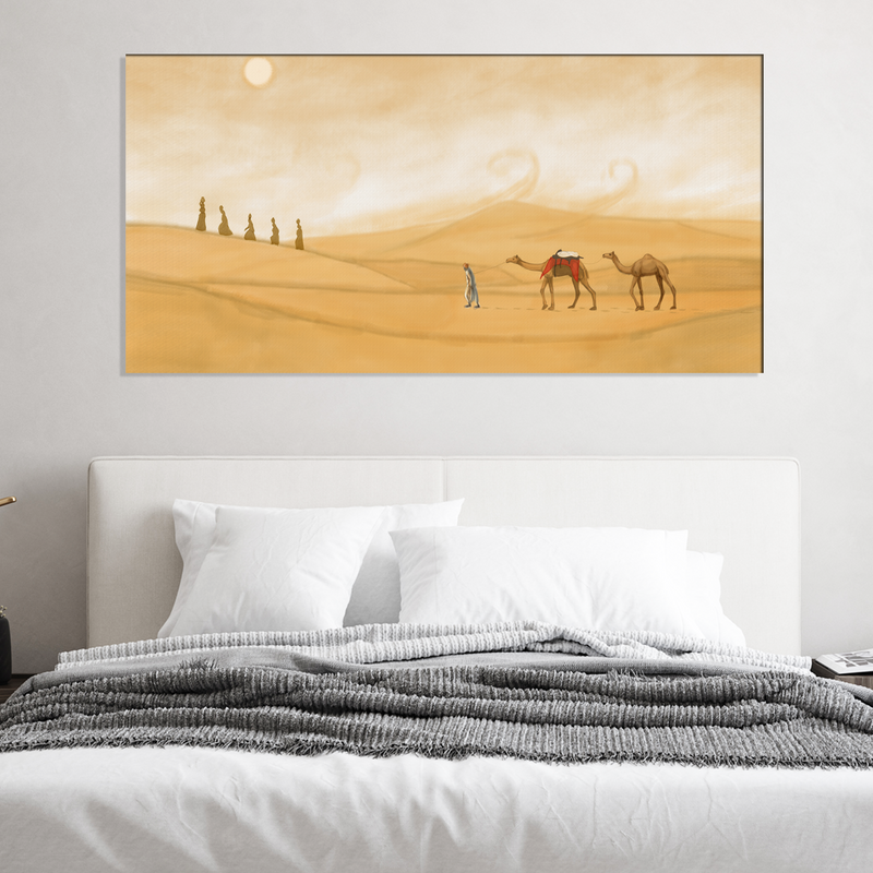 Camel In Desert Canvas Wall Painting