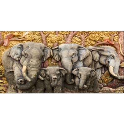 Elephant With Family Print On Canvas Wall Painting
