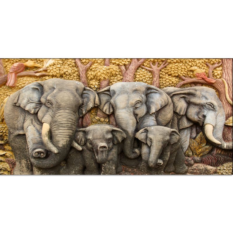 Elephant With Family Print On Canvas Wall Painting