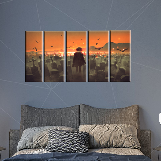 Drunk Man In A Burial Sites Canvas Wall Painting - With 5 Panel