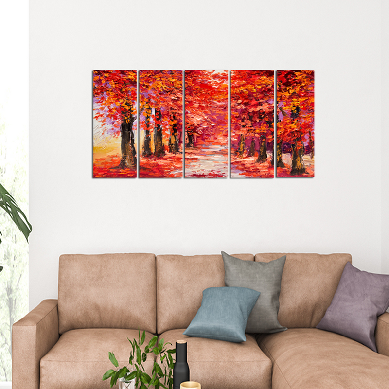 Autumn Forest Canvas Wall Painting - With 5 Panel