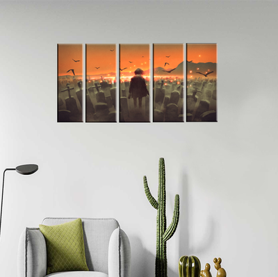 Drunk Man In A Burial Sites Canvas Wall Painting - With 5 Panel
