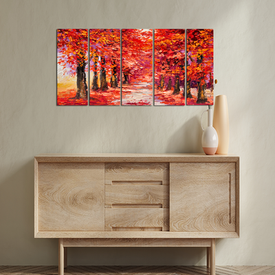 Autumn Forest Canvas Wall Painting - With 5 Panel
