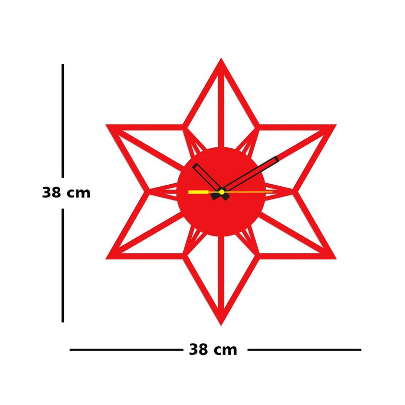 Beautiful Star Design Red Color Wooden Wall Clock