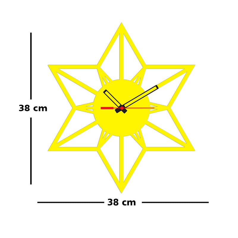 Star Shape Golden Color Wooden Wall Clock