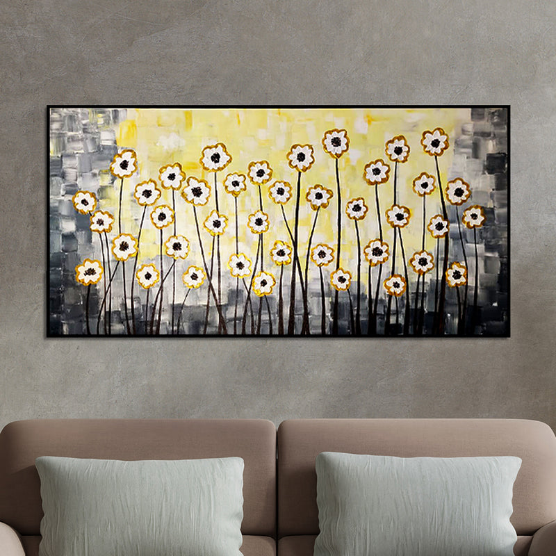 Handmade Daisy Abstract 3D Flower Canvas Wall Painting (Acrylic Color)