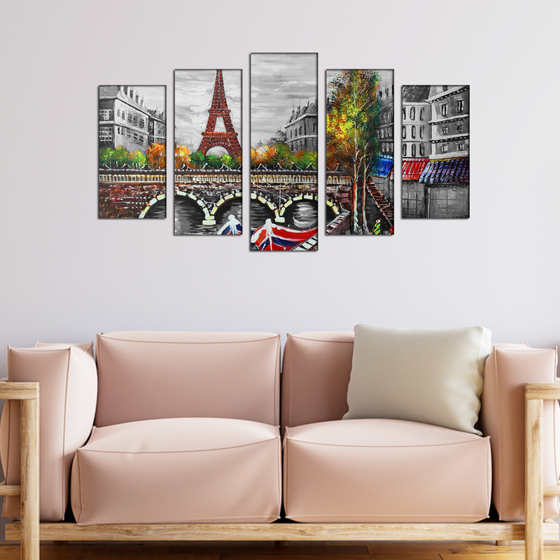 Beautiful Eiffel Tower City View Canvas Wall Painting- With 5 Frames