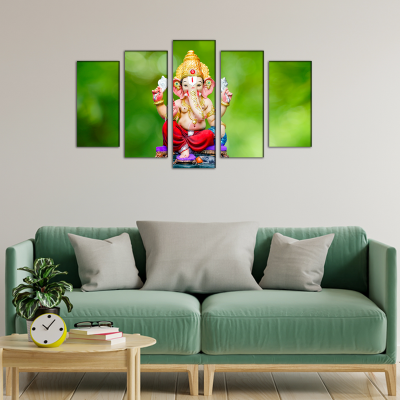 Cute Lord Ganesha Canvas Wall Painting- With 5 Frames