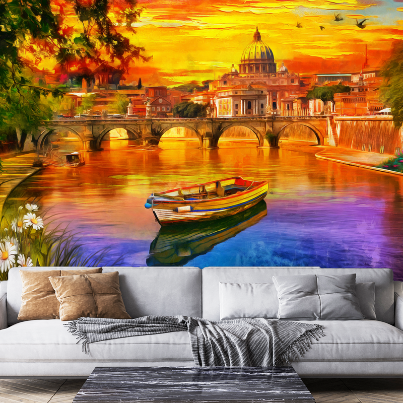 Abstract Lake Scenery Digitally Printed Wallpaper