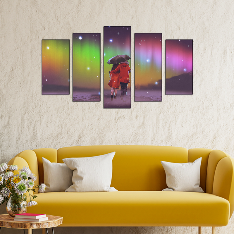 Couple Abstract Canvas Wall Painting- With 5 Frames