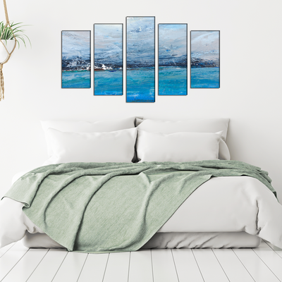 Monochromatic Blue Abstract Canvas Wall Painting - With 5 Frames