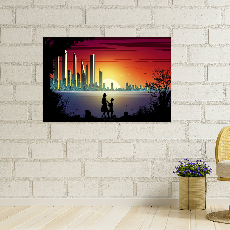 Love Couple Under Moonlight Canvas Wall Painting